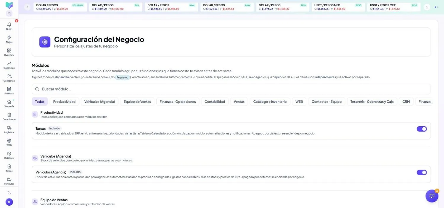 Módulo Configuración de MOBU — captura real