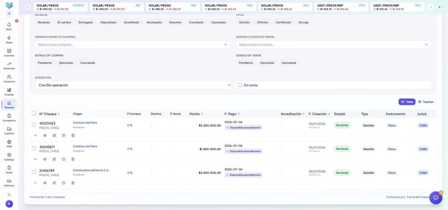 Módulo Cheques de MOBU — captura real