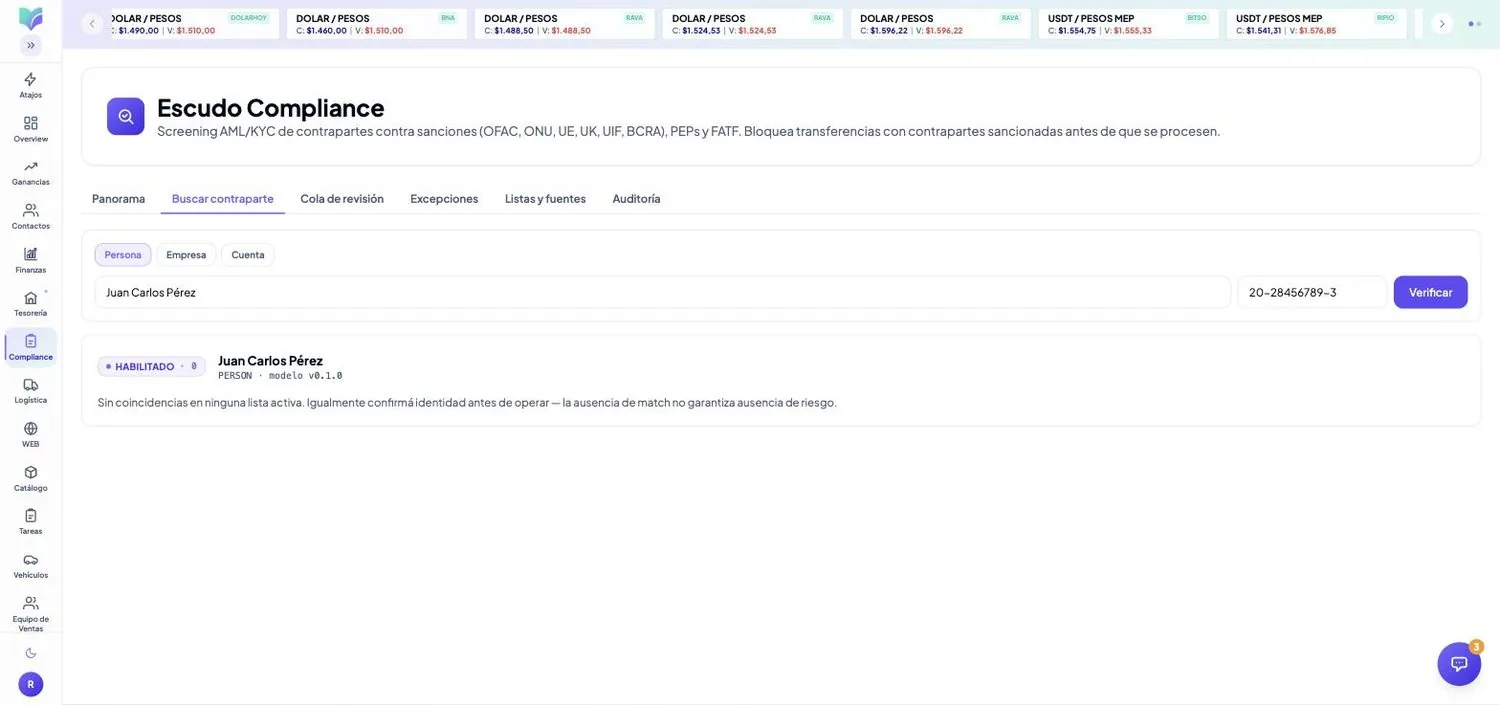 Módulo Compliance de MOBU — captura real