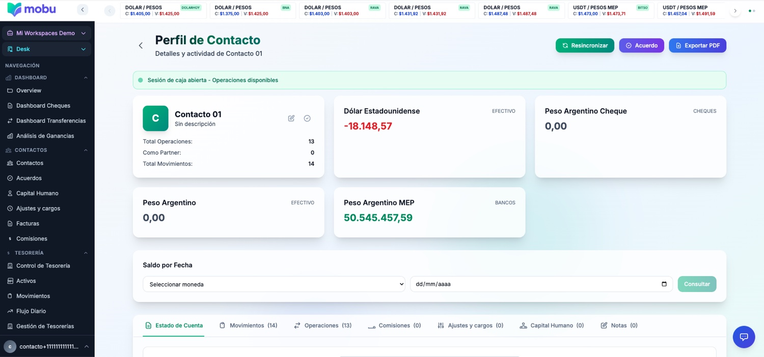Cuenta corriente del cliente en MOBU