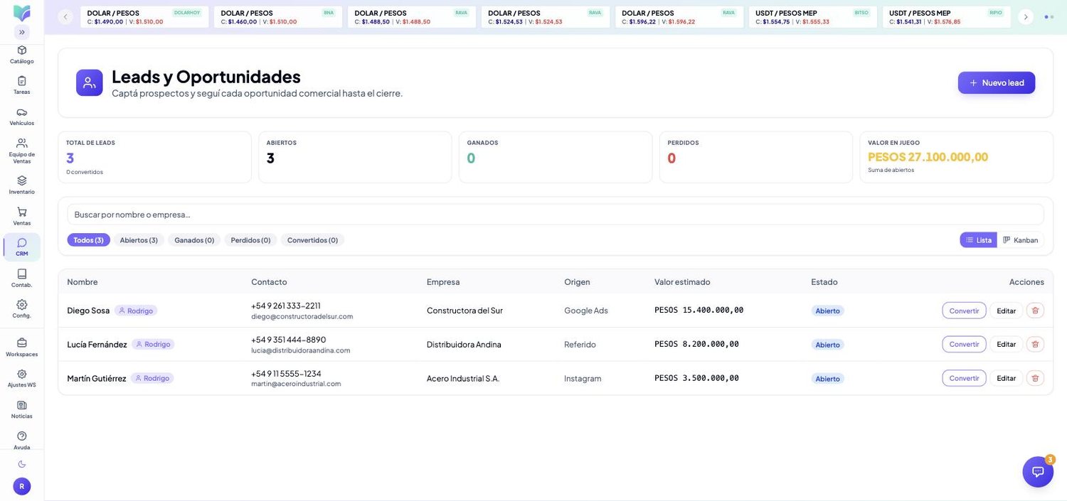 Módulo CRM de MOBU — captura real de la app