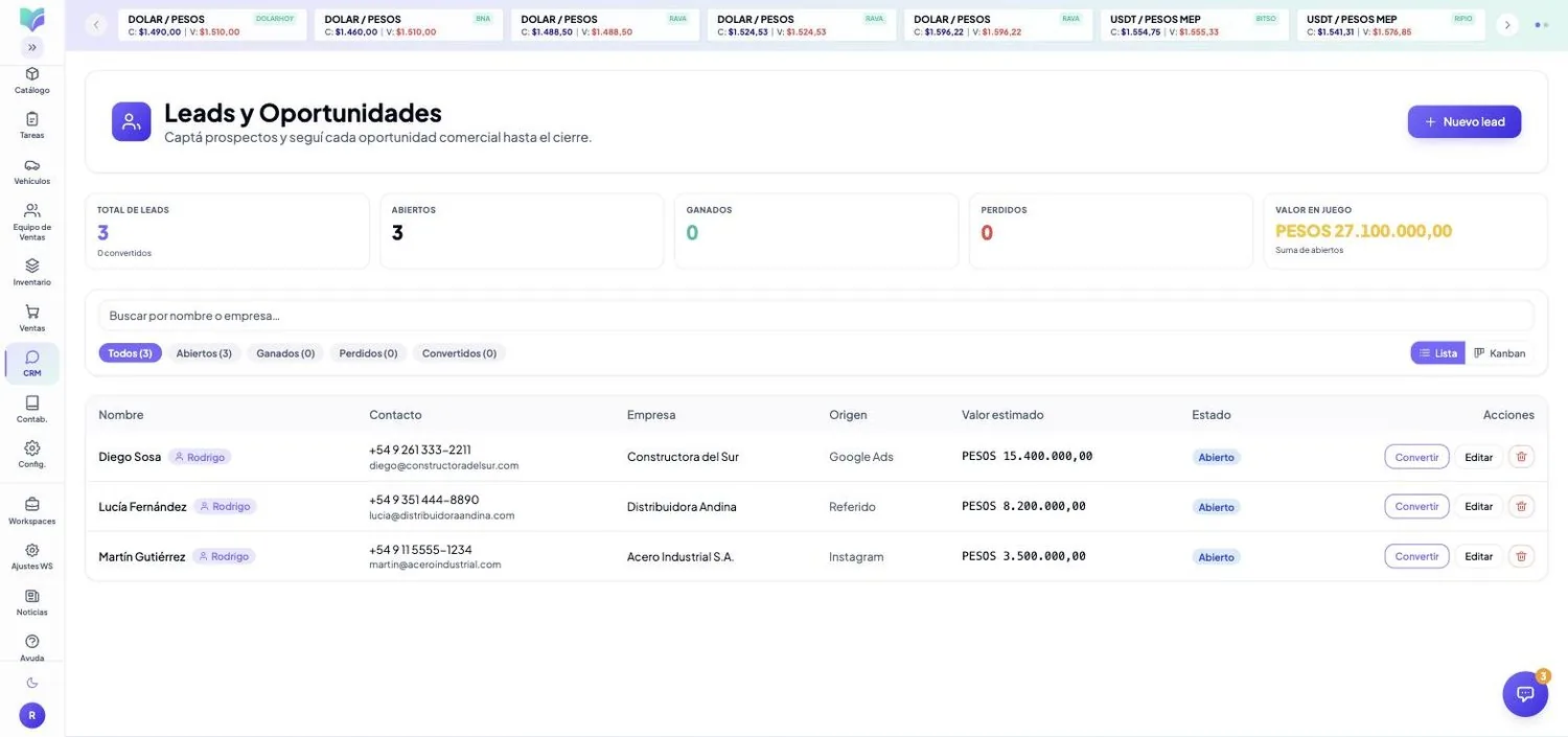 Módulo CRM de MOBU — captura real