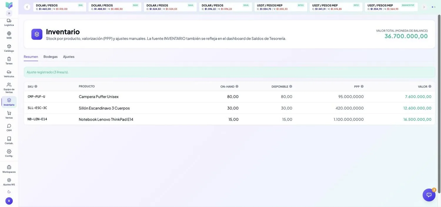 Módulo Inventario de MOBU — captura real
