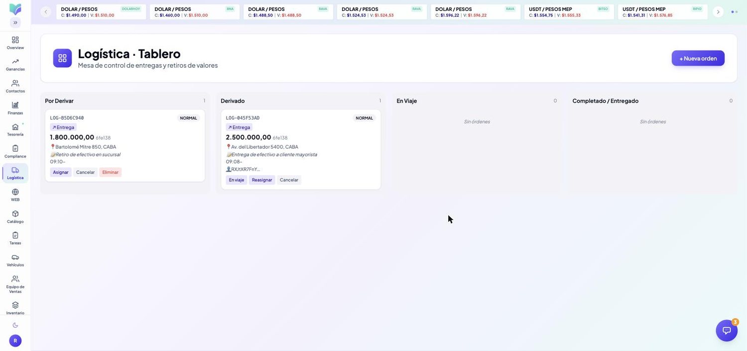 Módulo Logística de MOBU — captura real de la app