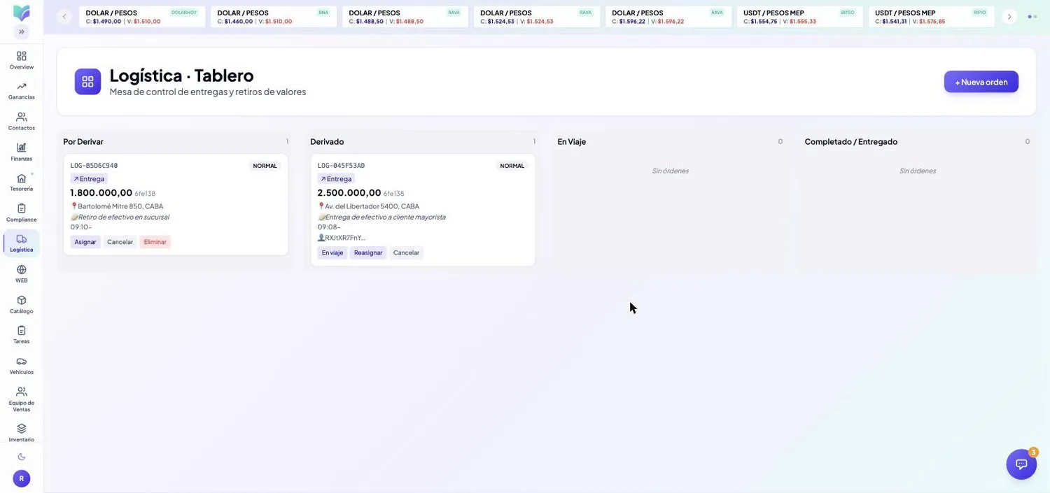 Módulo Logística de MOBU — captura real