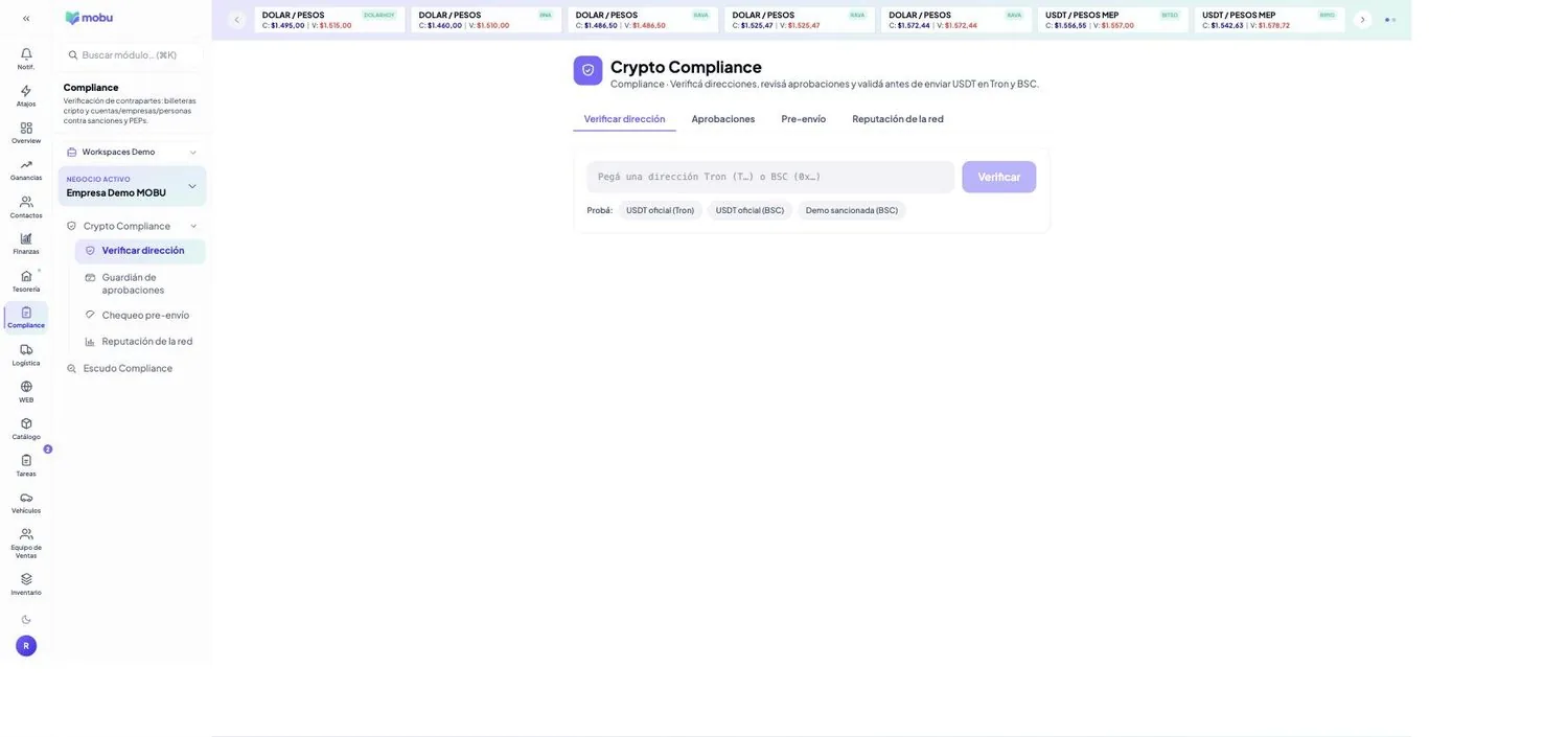 Escudo Cripto en MOBU — captura real de la app