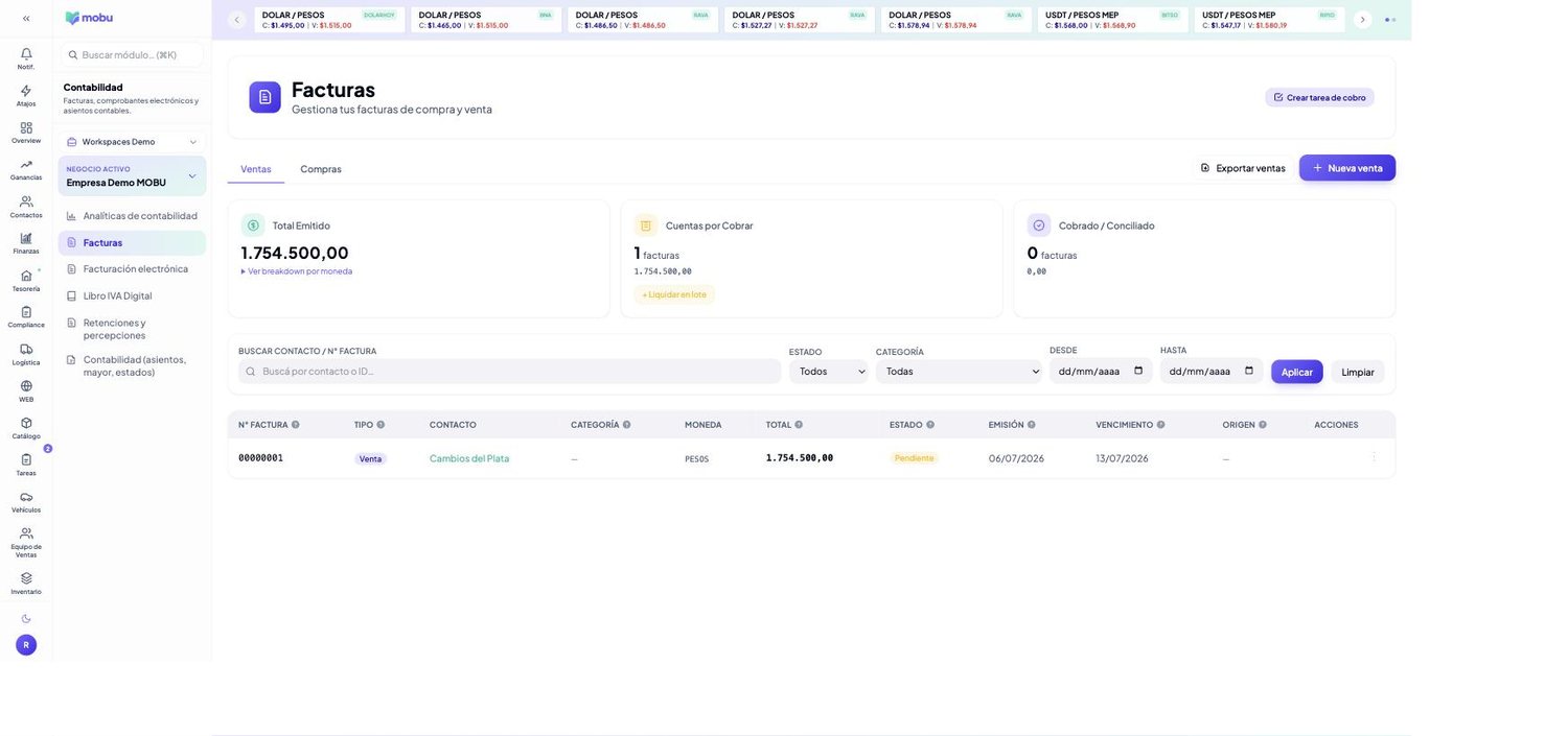 Módulo Contabilidad de MOBU — captura real de la app