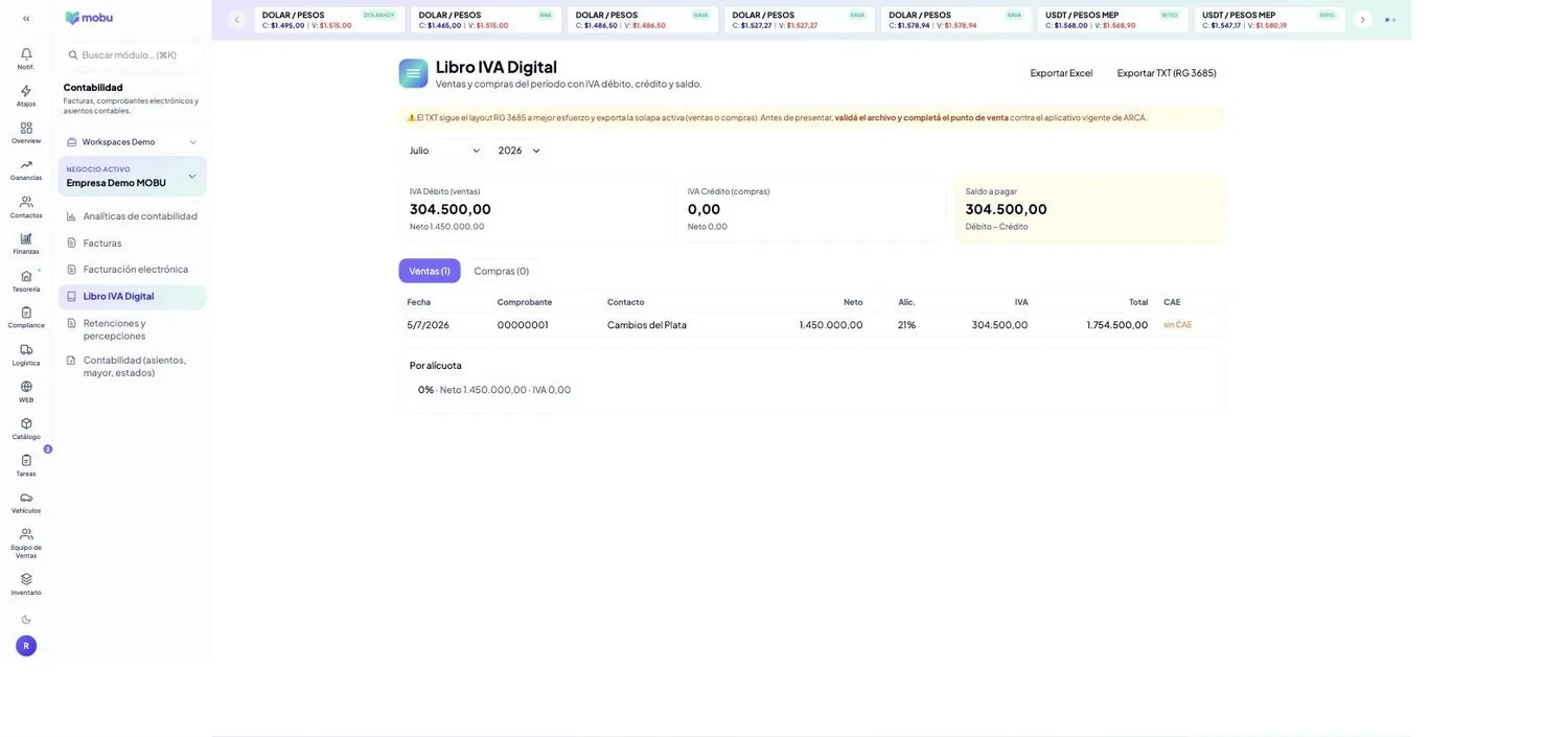 Libro IVA Digital en MOBU — captura real de la app