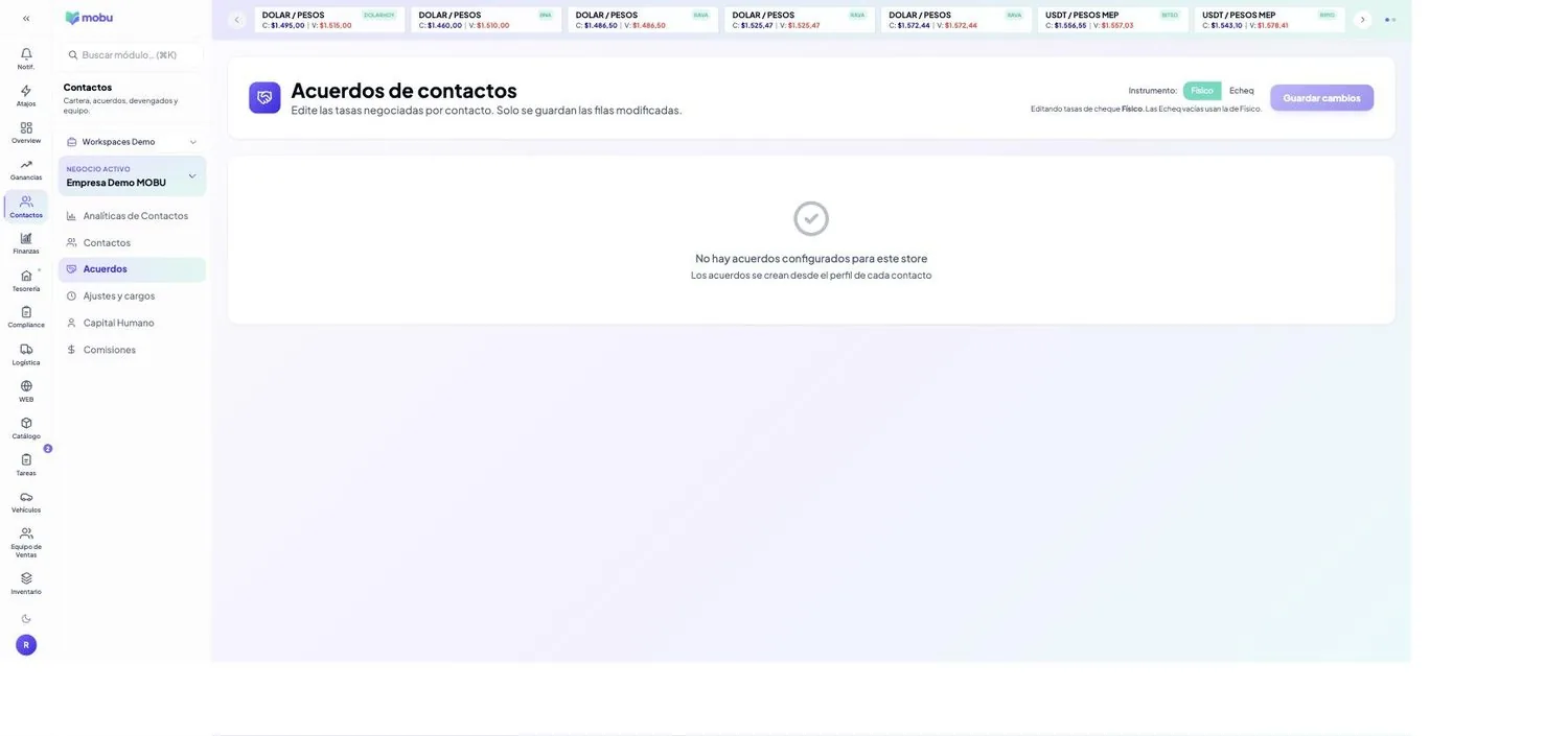 Acuerdos en MOBU — captura real de la app