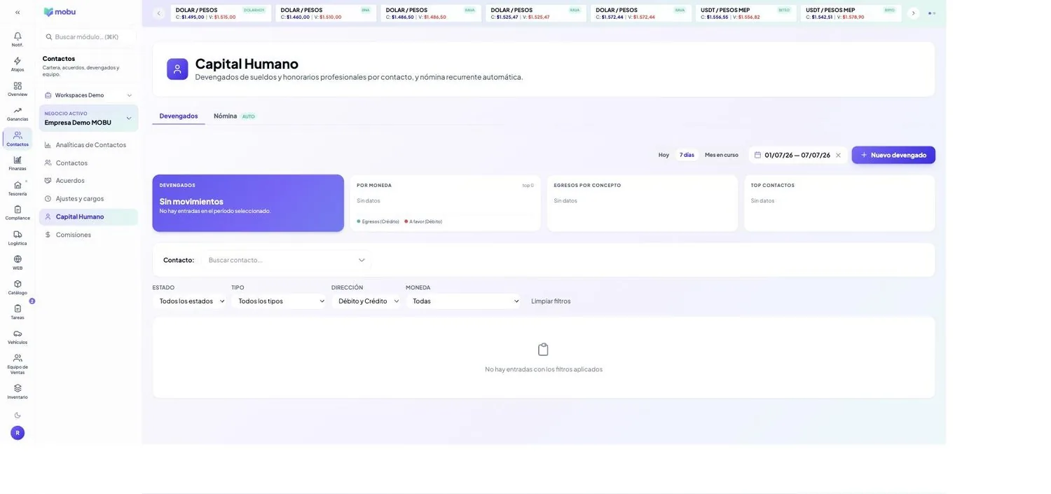 Capital Humano en MOBU — captura real de la app