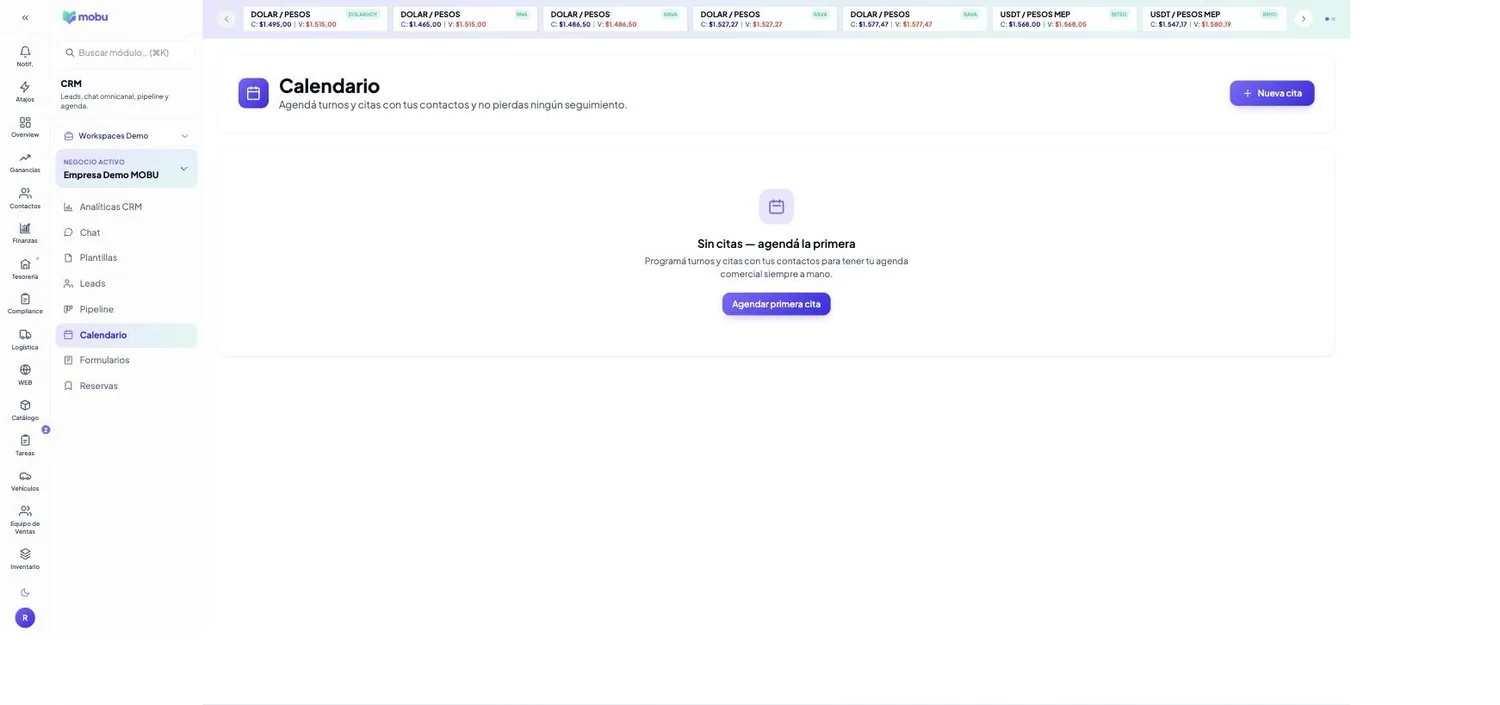 Calendario en MOBU — captura real de la app