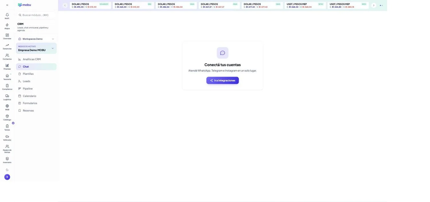 Chat omnicanal en MOBU — captura real de la app