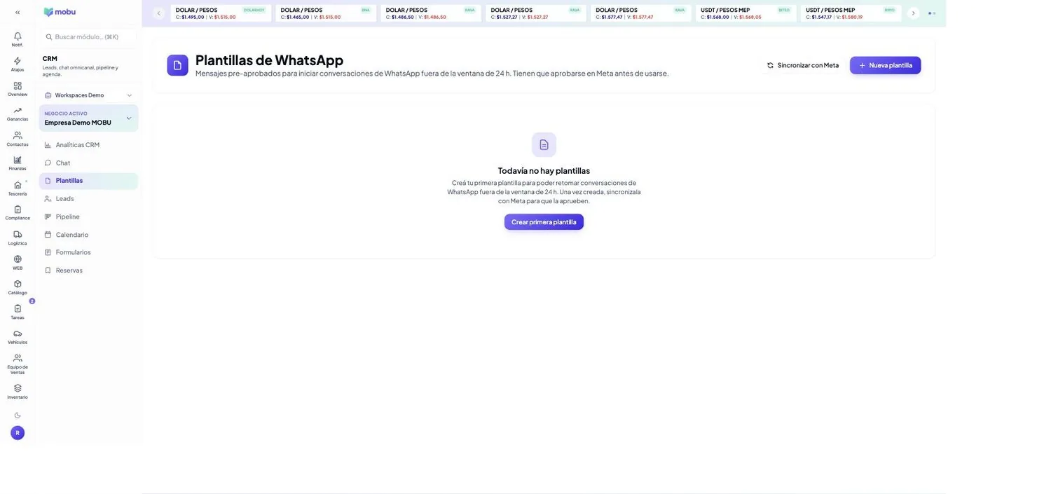 Plantillas en MOBU — captura real de la app