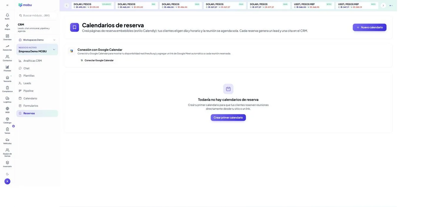 Reservas en MOBU — captura real de la app
