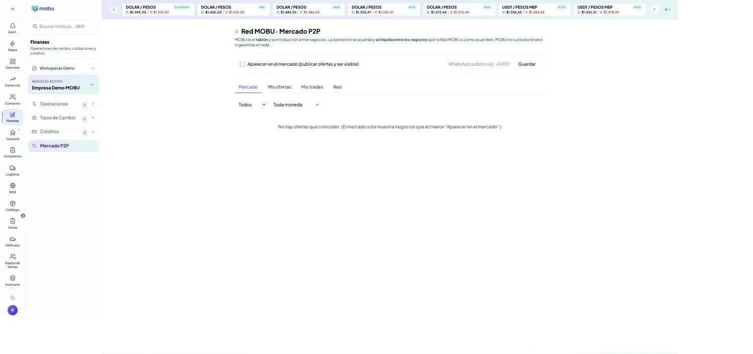 Mercado P2P (Red MOBU) en MOBU — captura real de la app