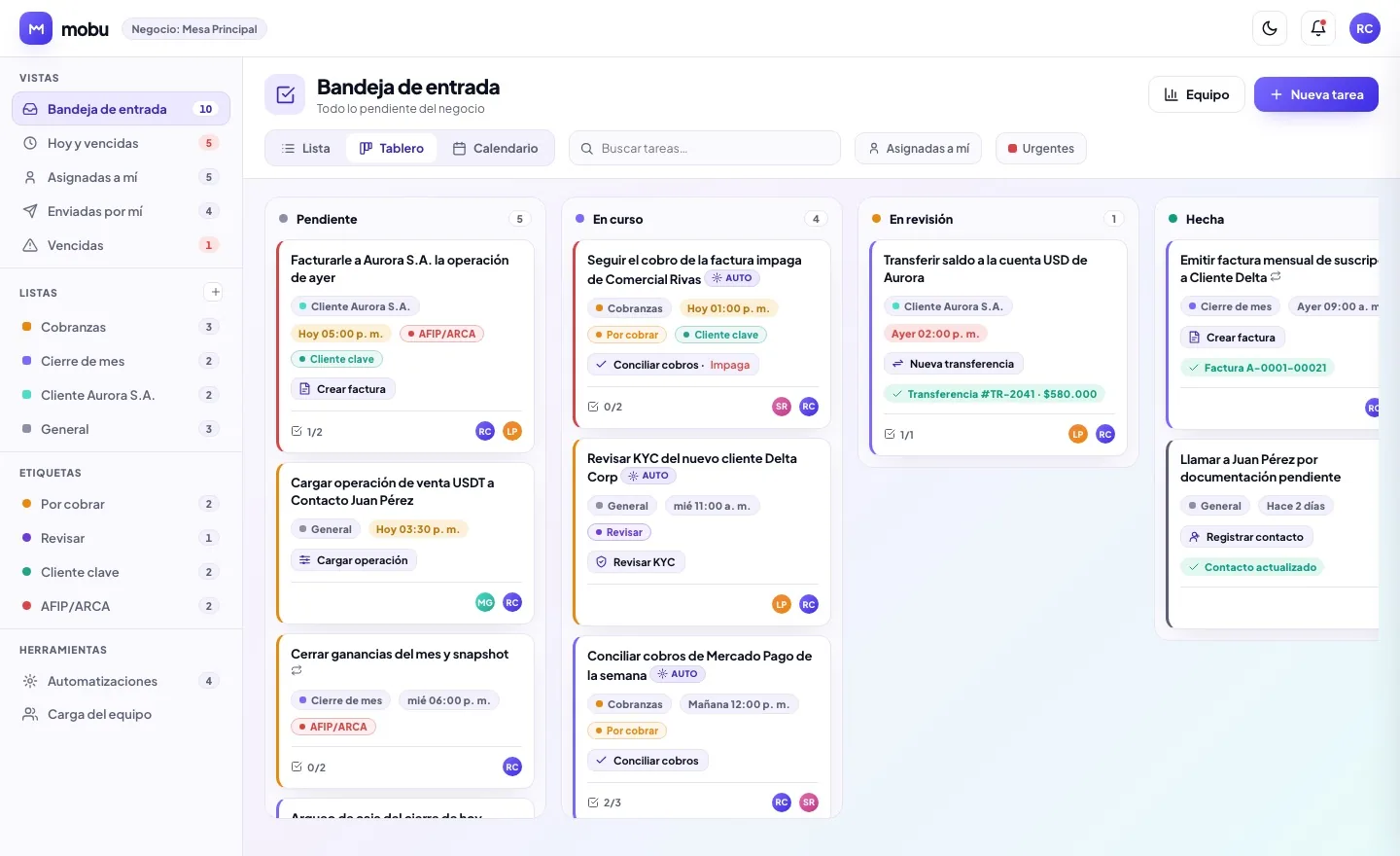 Playbooks en MOBU — captura real de la app