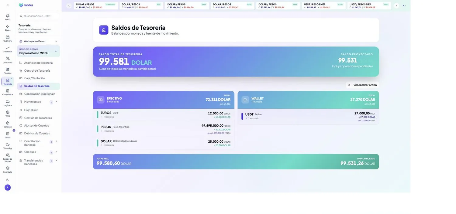 Saldos de Tesorería en MOBU — captura real de la app