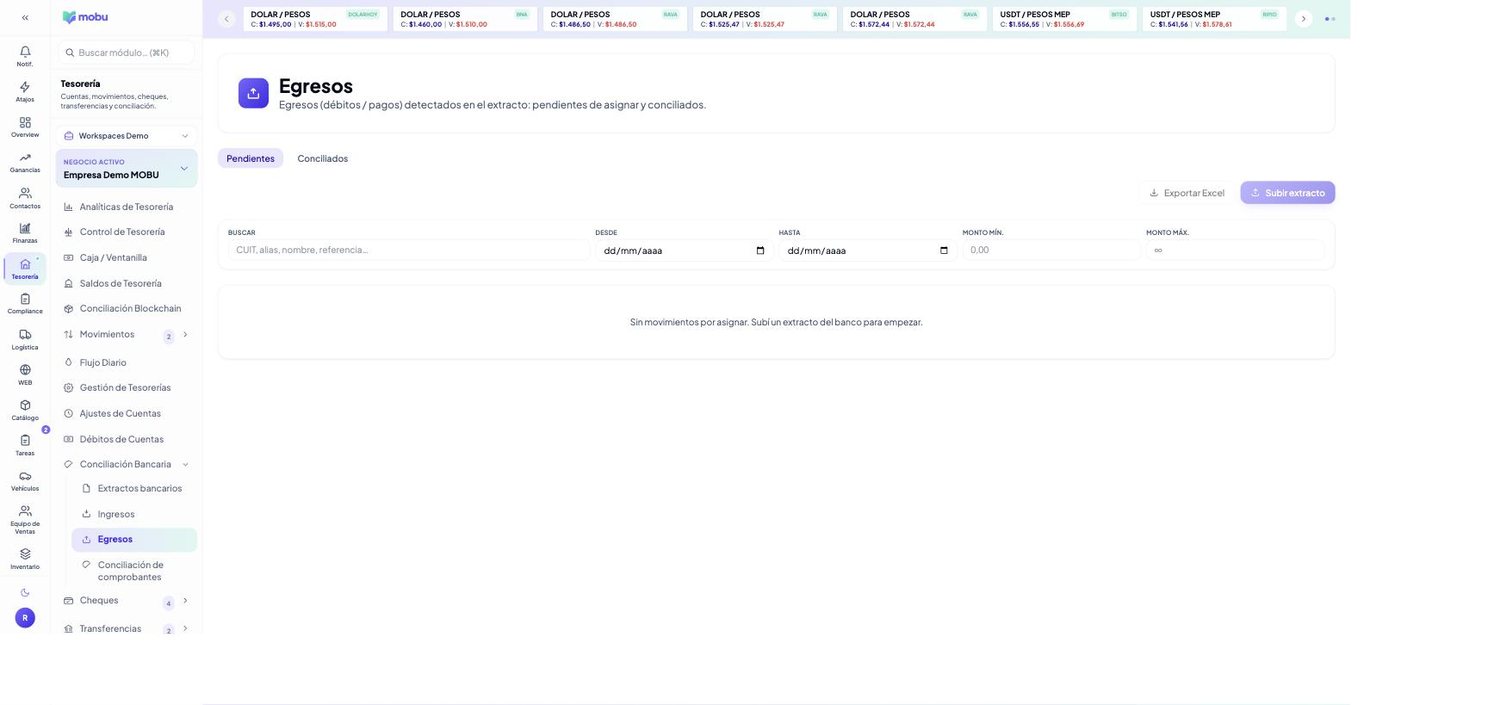 Conciliación de Egresos en MOBU — captura real de la app