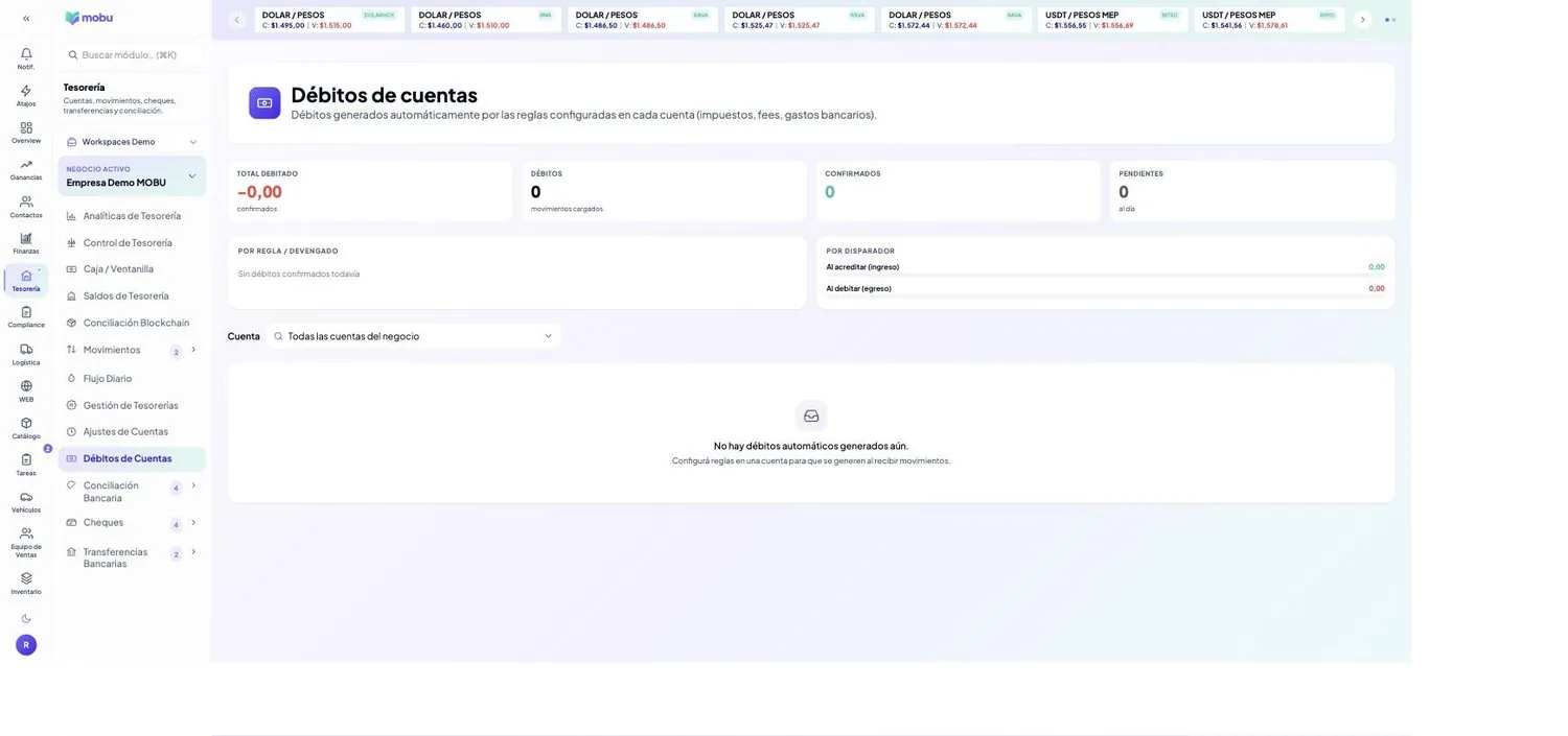 Débitos de Cuentas en MOBU — captura real de la app