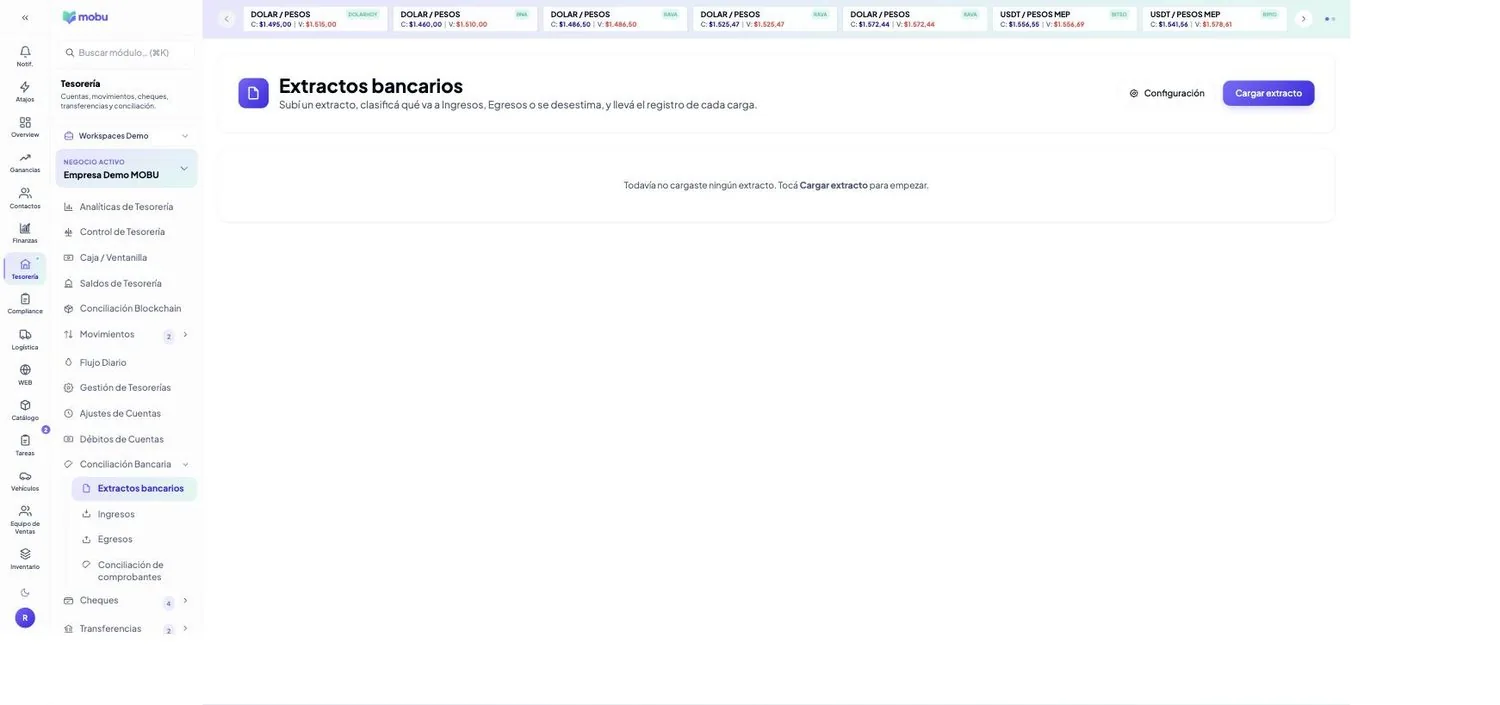 Extractos bancarios en MOBU — captura real de la app
