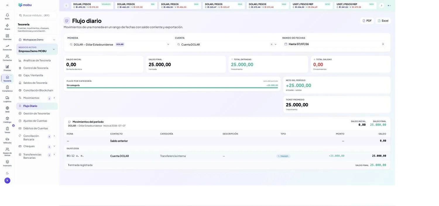 Flujo Diario en MOBU — captura real de la app
