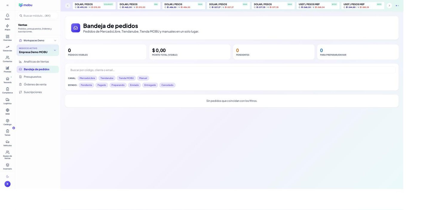 Módulo Ventas de MOBU — captura real de la app