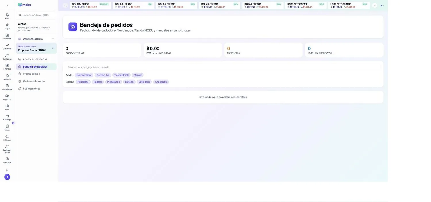 Módulo Ventas de MOBU — captura real de la app