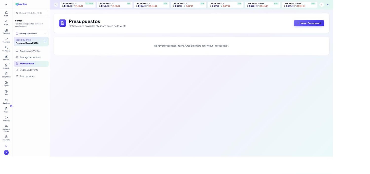 Presupuestos en MOBU — captura real de la app