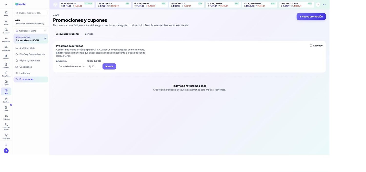 Promociones en MOBU — captura real de la app