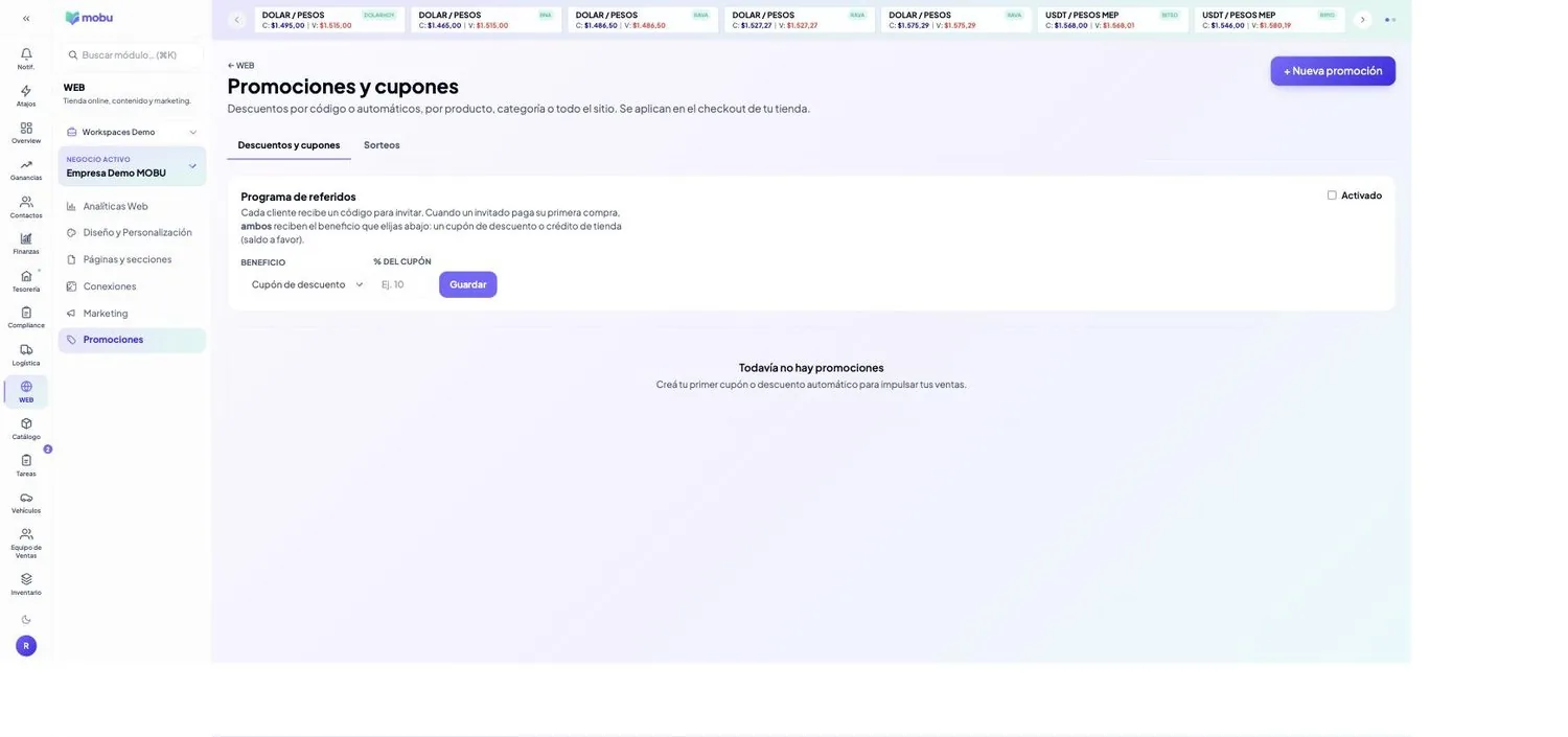 Promociones en MOBU — captura real de la app
