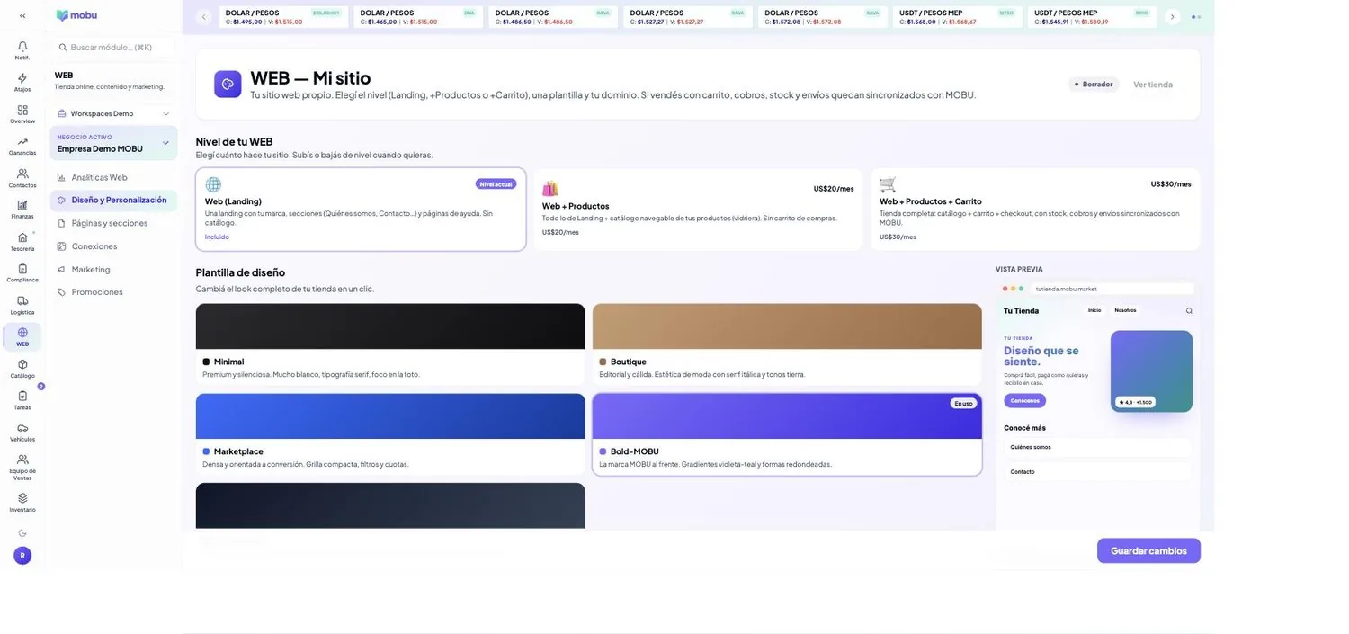 Tienda online en MOBU — captura real de la app