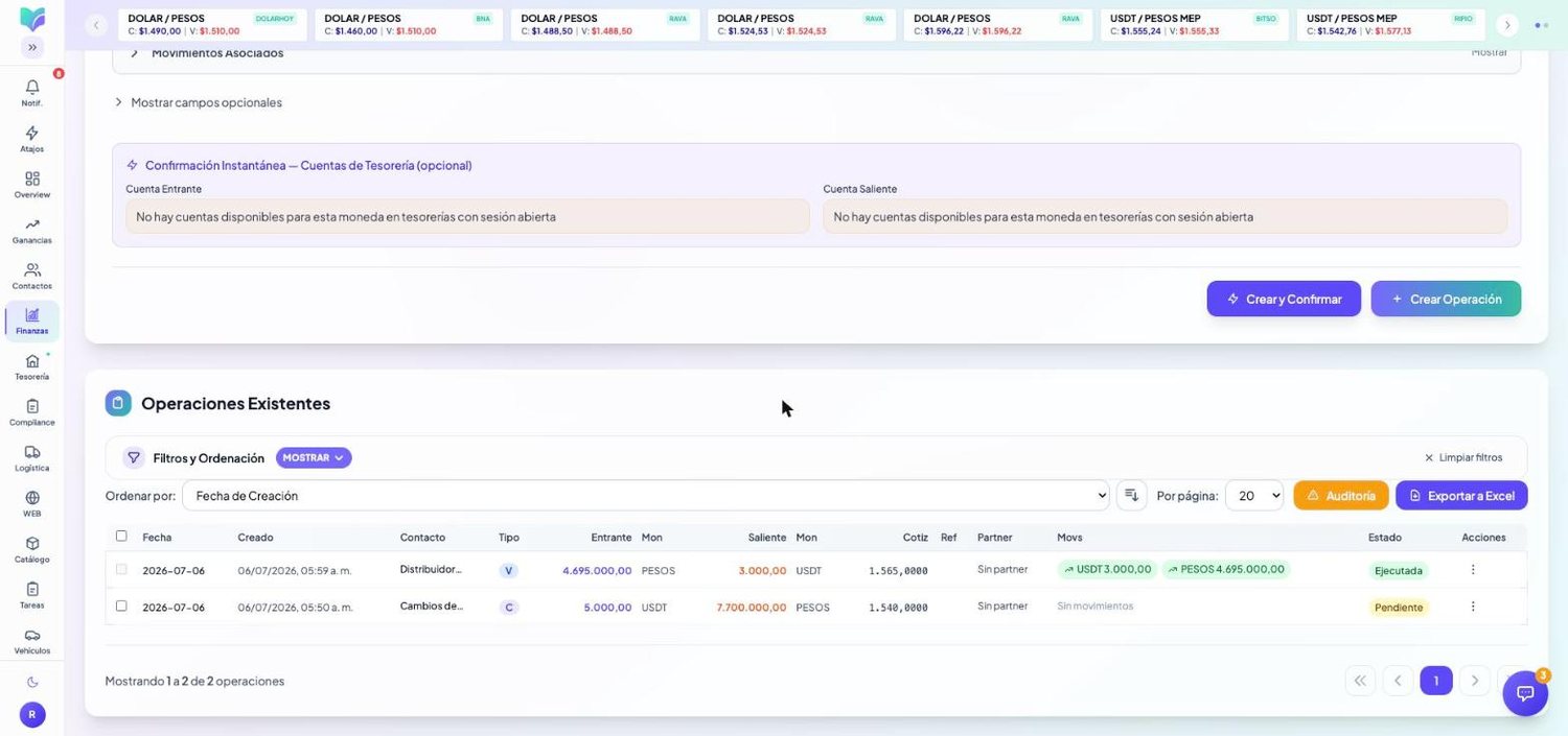 Módulo Finanzas de MOBU — captura real de la app