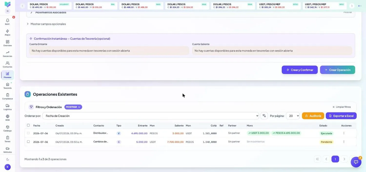 Módulo Operaciones de MOBU — captura real