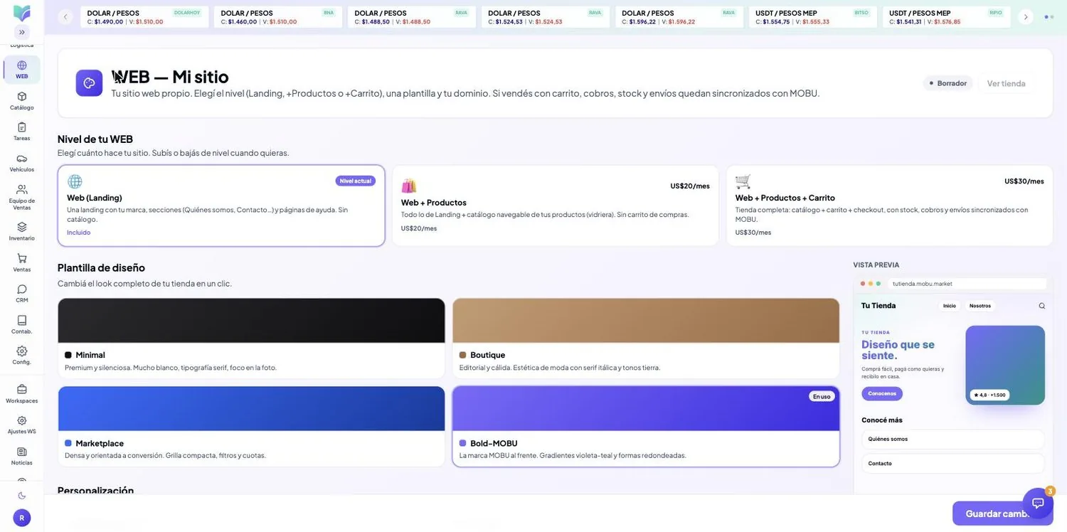 Módulo WEB de MOBU — captura real